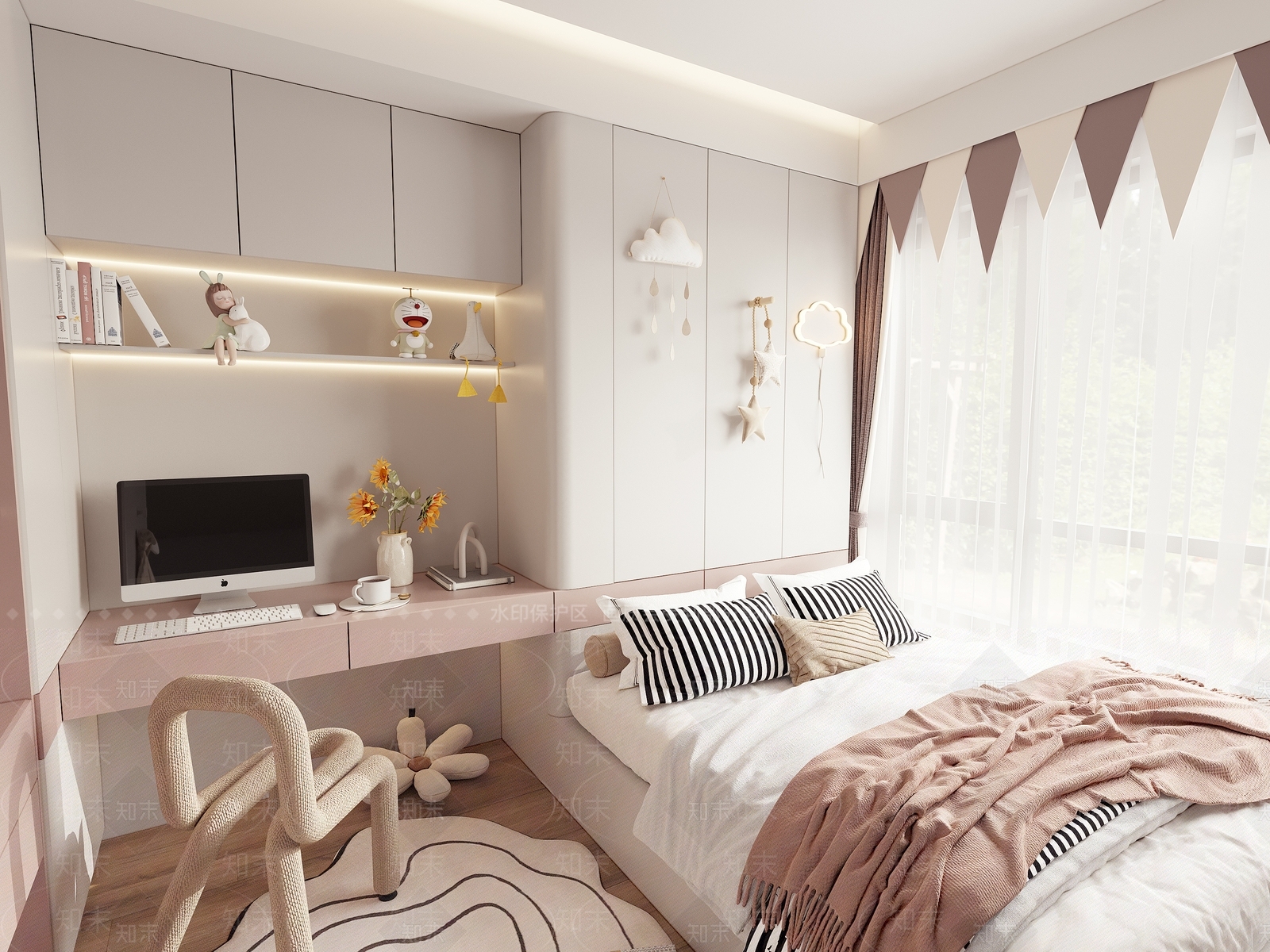 现代奶油通用儿童房3D模型下载【ID:1189325150】