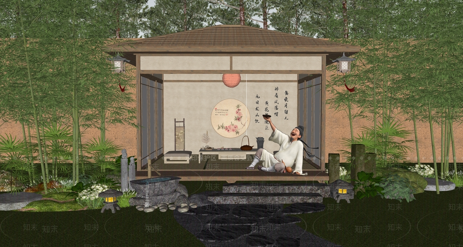 新中式庭院小品SU模型下载【ID:1189326309】