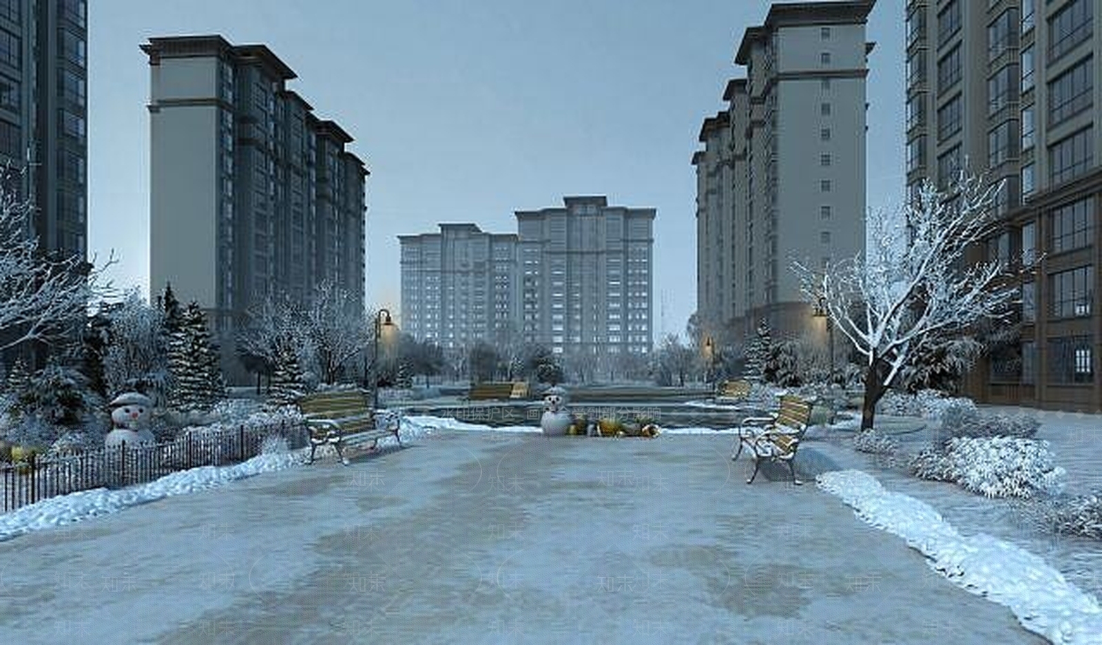现代小区雪景透视3D模型下载【ID:1189327579】