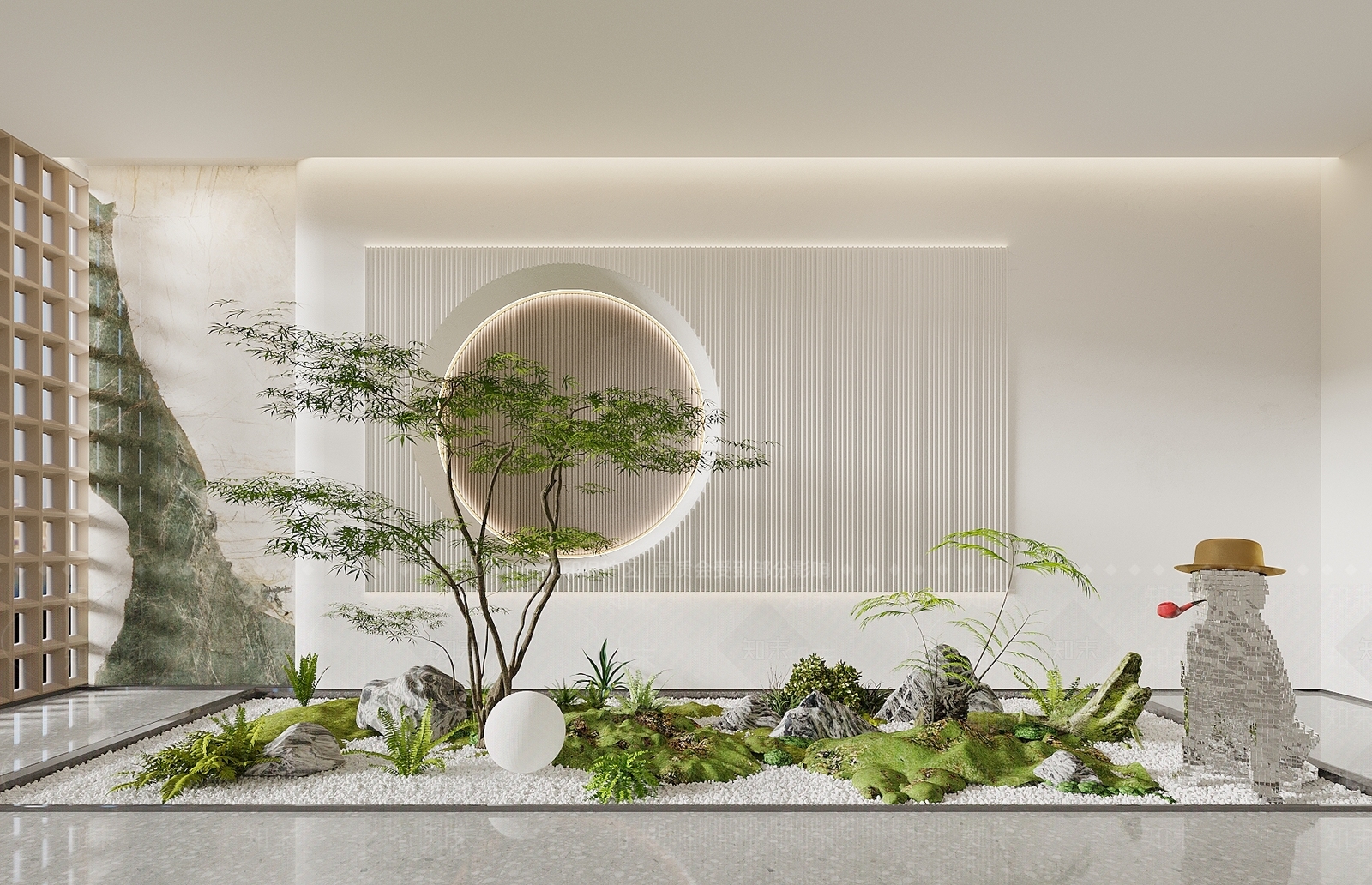 现代新中式室内景观3D模型下载【ID:1189333657】