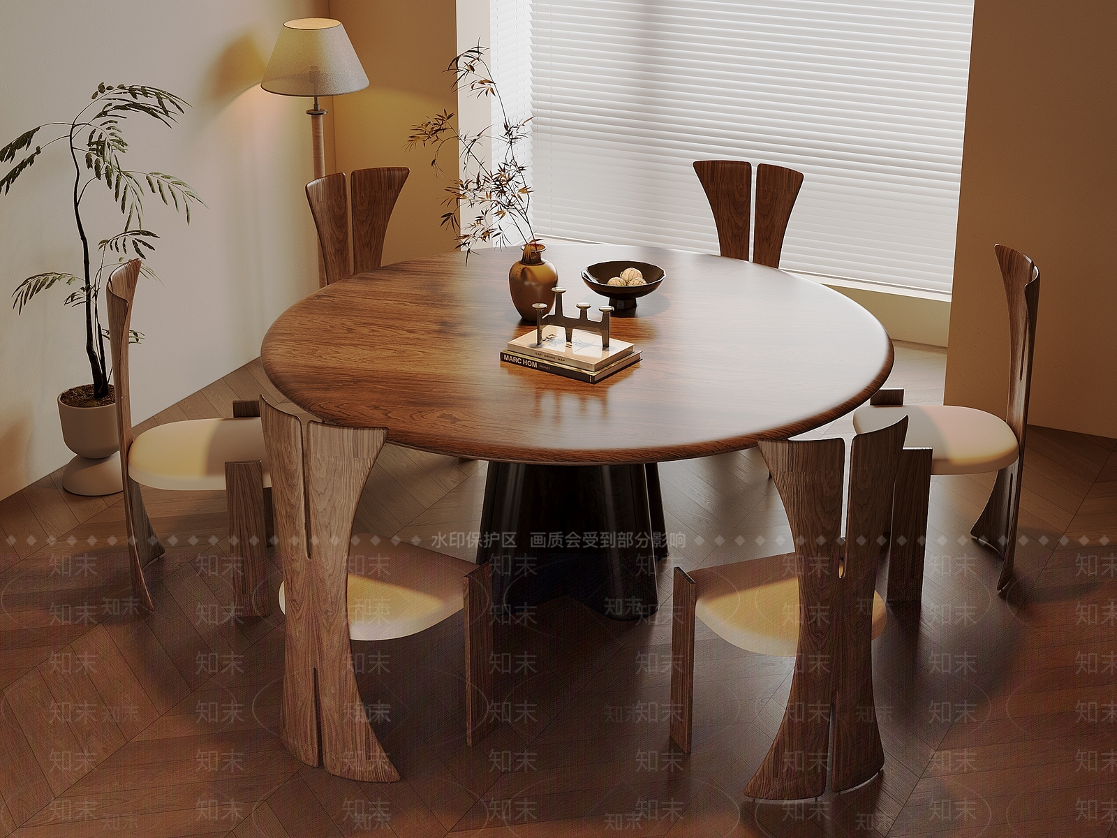 侘寂中古餐桌椅3D模型下载【ID:1189409751】