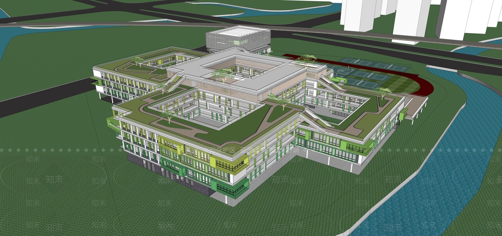 现代学校建筑SU模型下载【ID:1189337265】