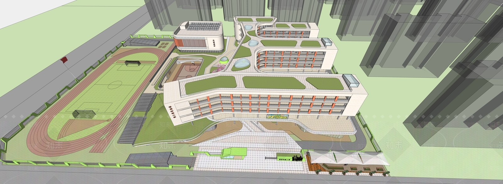现代学校建筑SU模型下载【ID:1189337478】