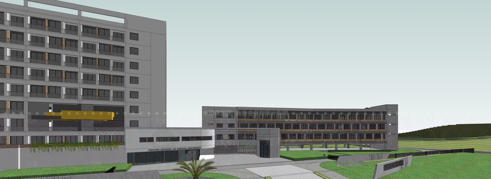 现代学校建筑SU模型下载【ID:1189337596】