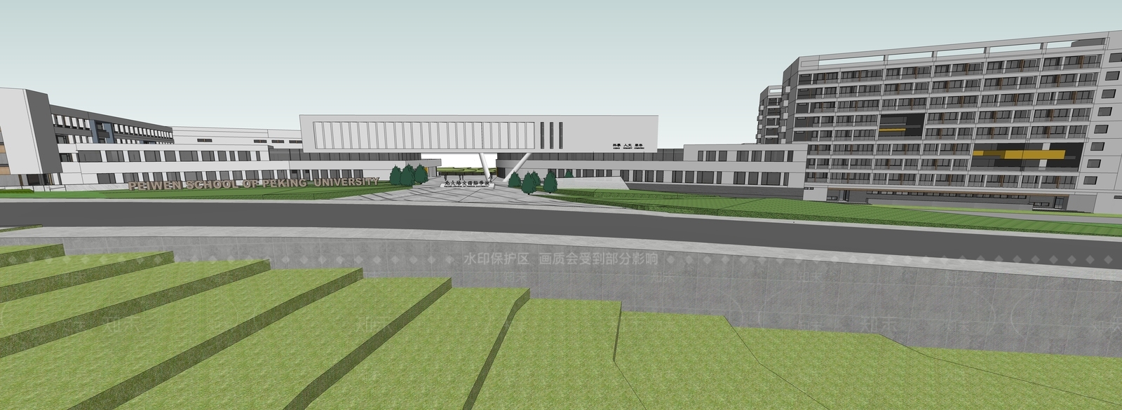 现代学校建筑SU模型下载【ID:1189337596】