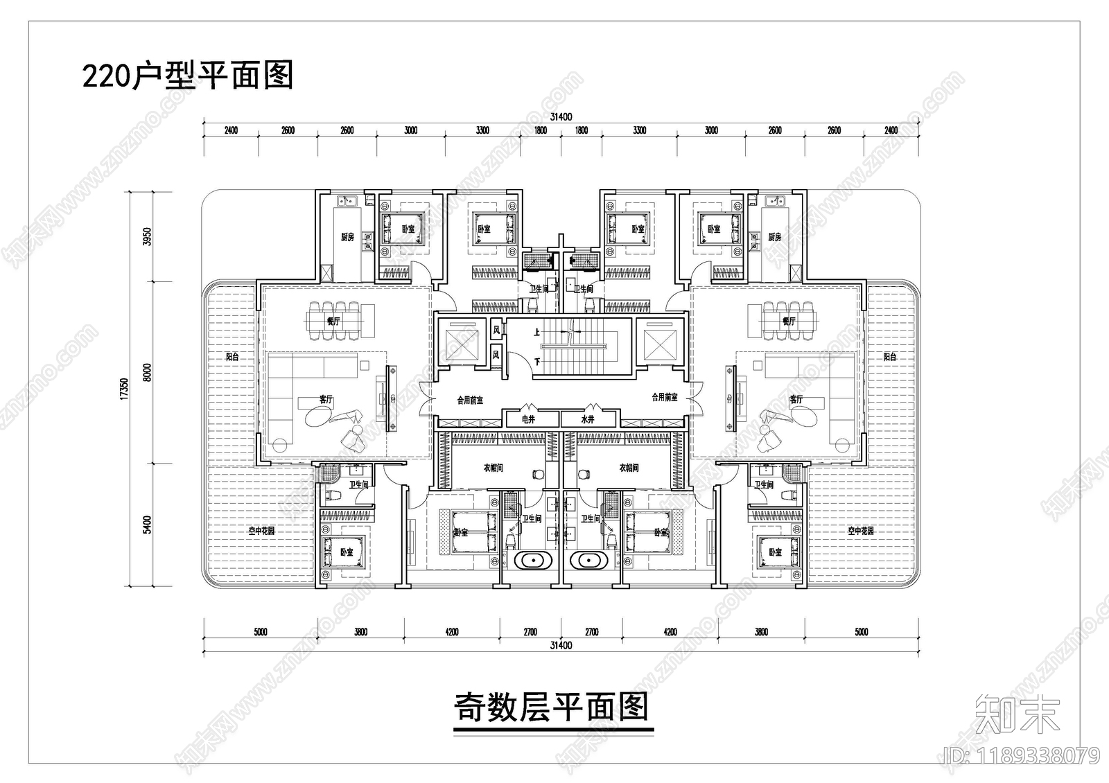 现代新中式住宅楼建筑施工图下载【ID:1189338079】