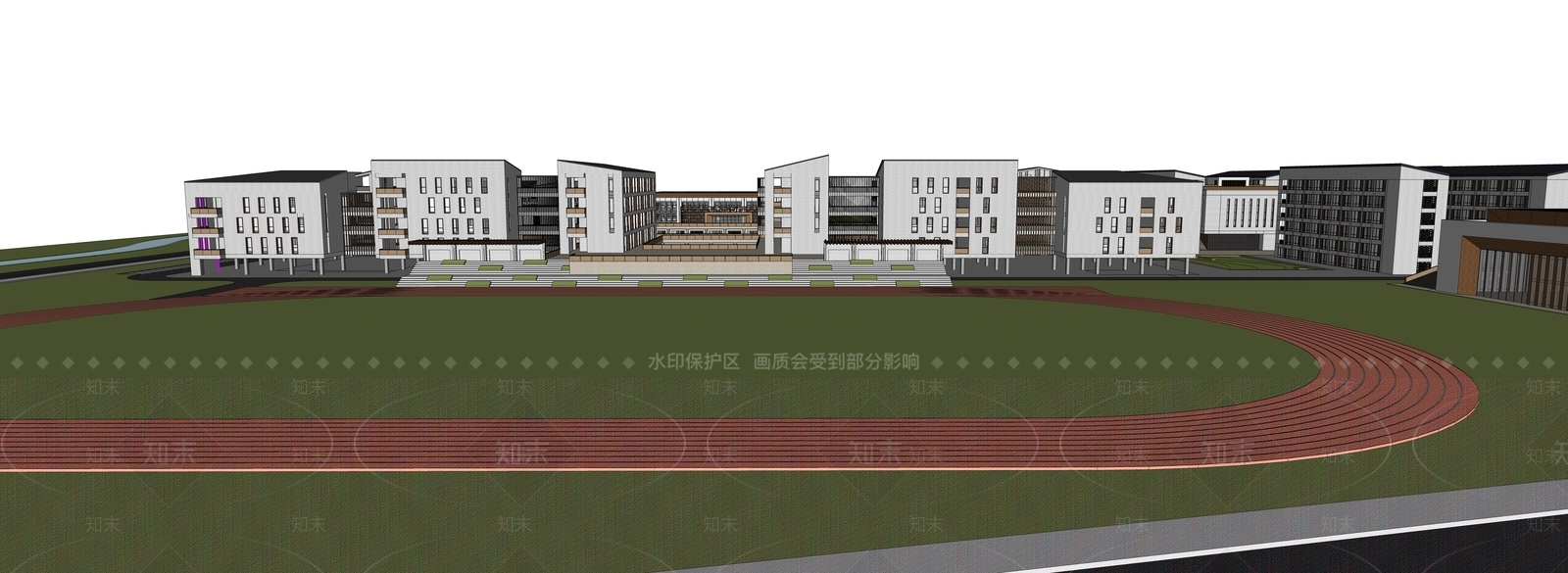 新中式学校建筑SU模型下载【ID:1189338873】