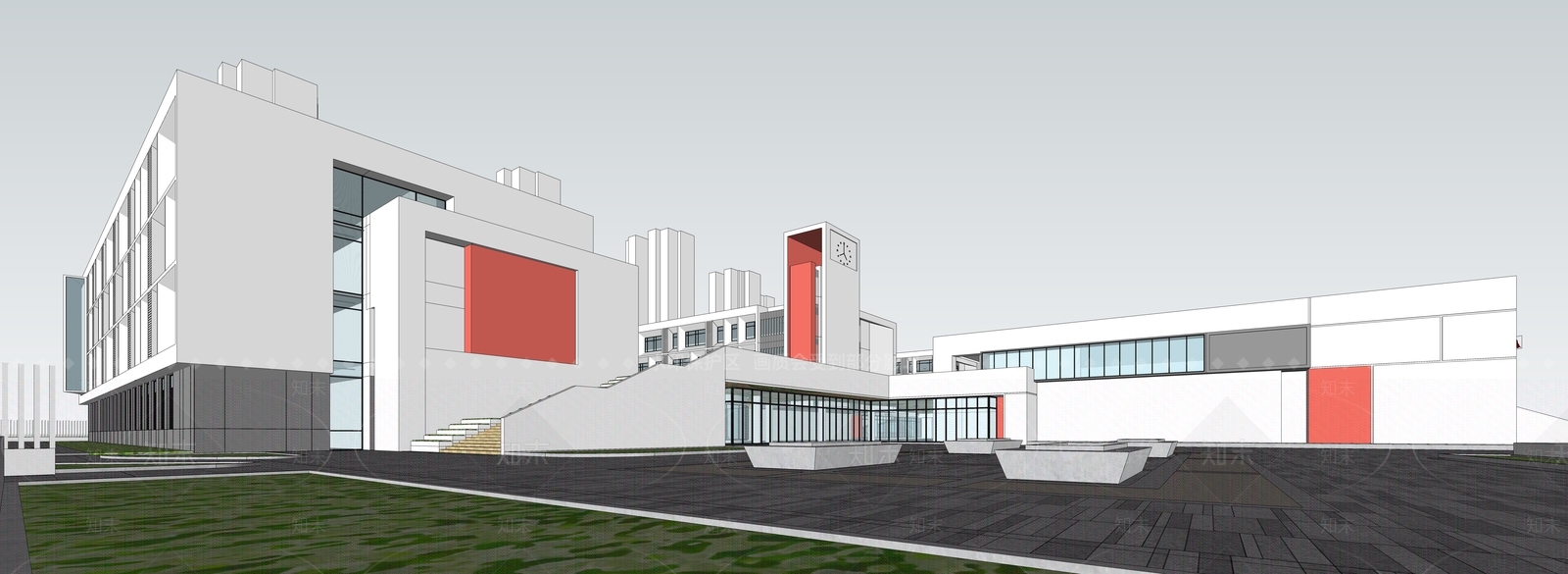 现代学校建筑SU模型下载【ID:1189339439】
