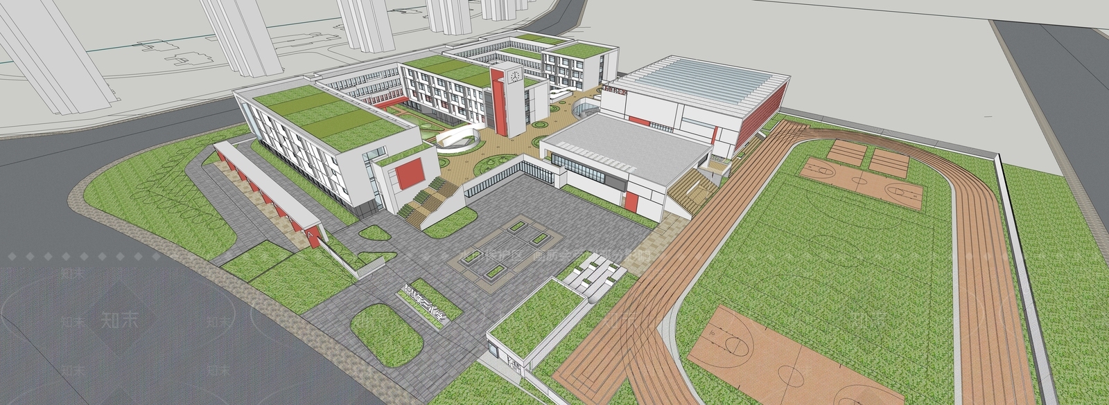 现代学校建筑SU模型下载【ID:1189339439】