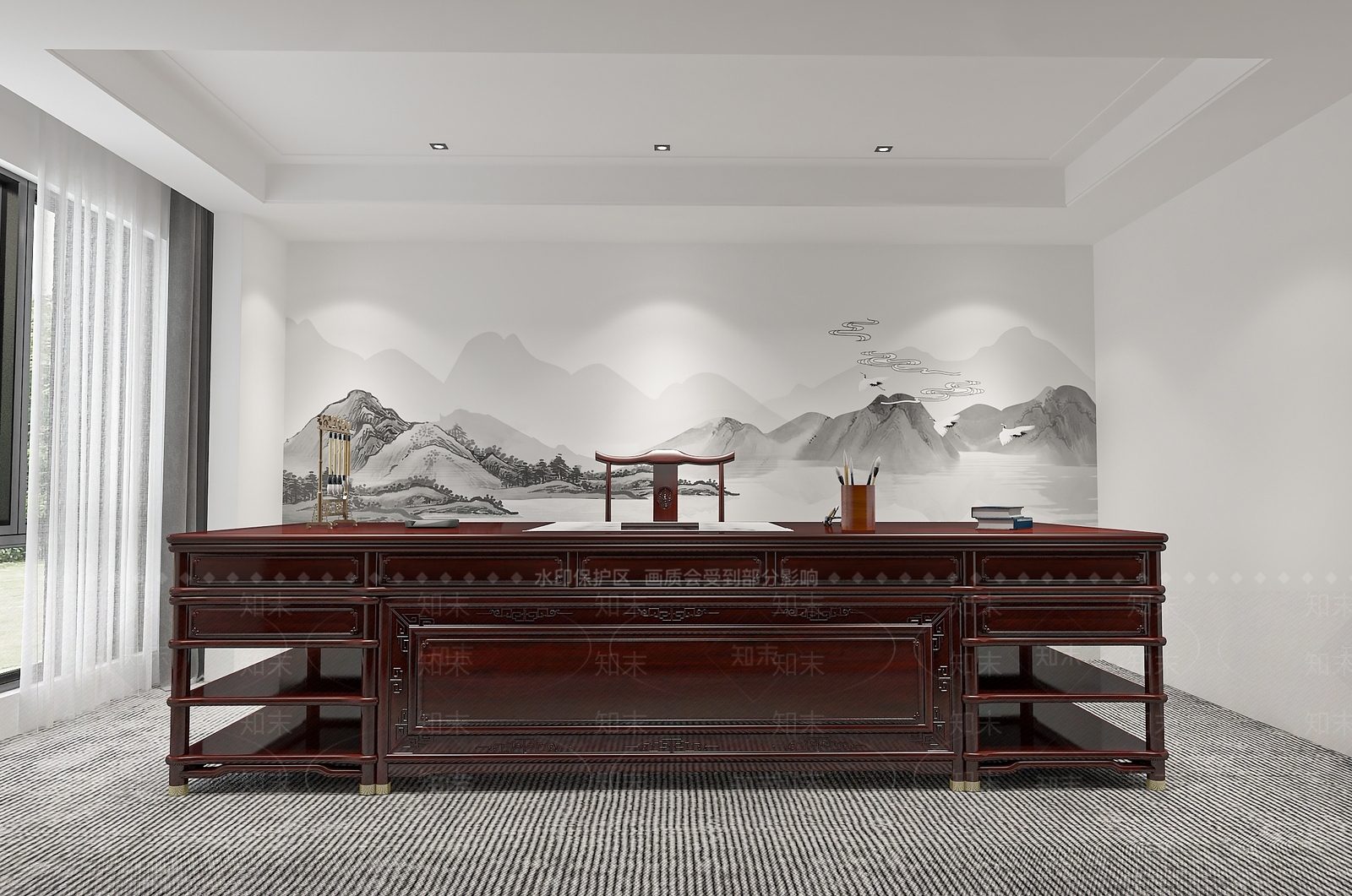 中式办公桌3D模型下载【ID:1189339543】