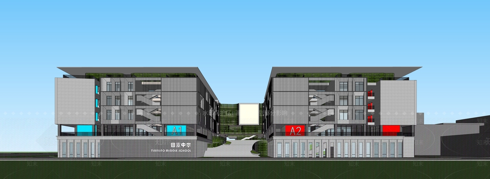 现代学校建筑SU模型下载【ID:1189339710】