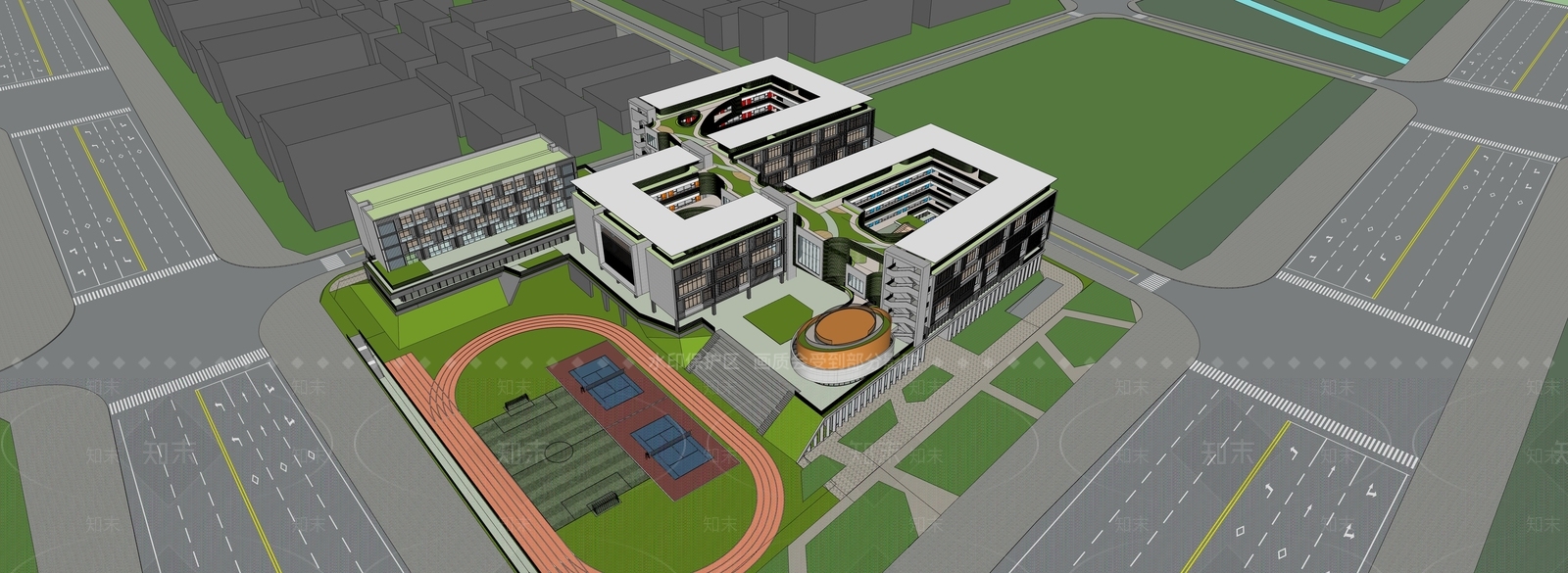 现代学校建筑SU模型下载【ID:1189339710】