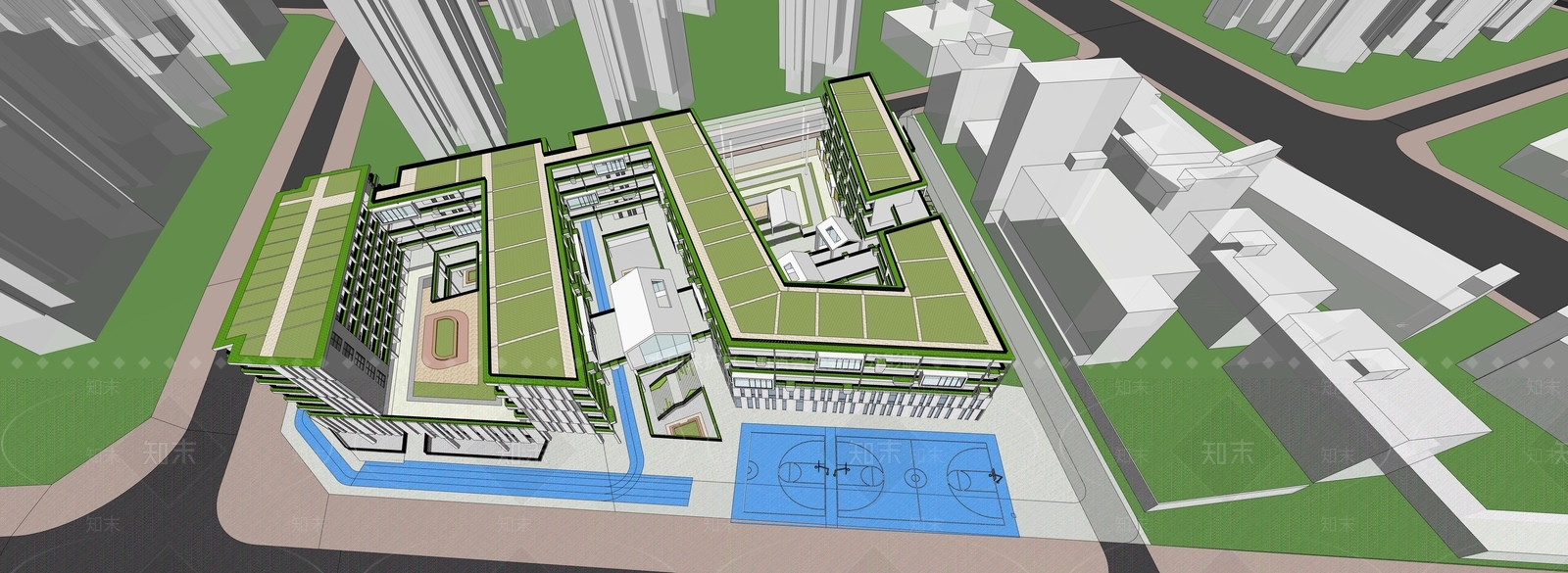 现代学校建筑SU模型下载【ID:1189342194】
