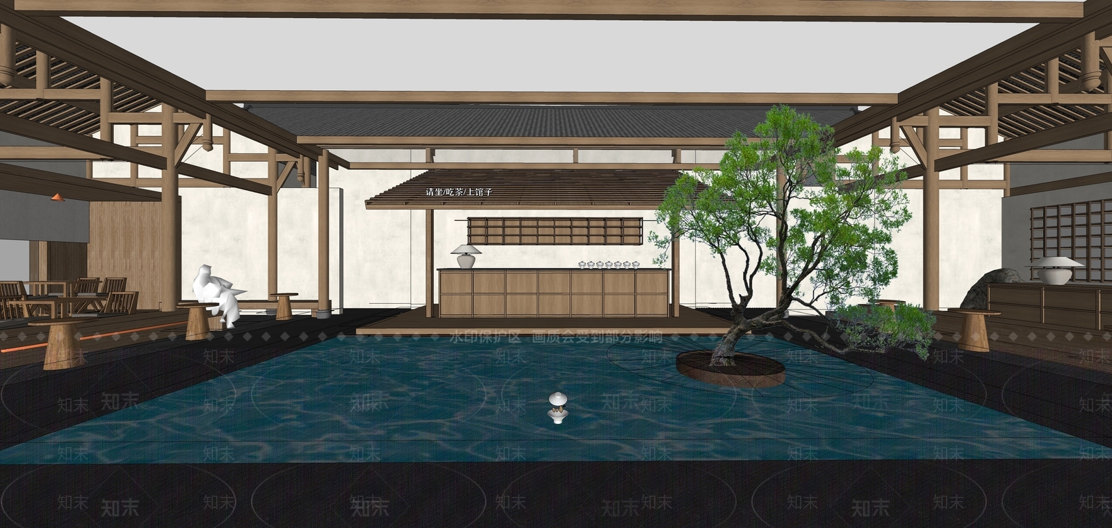 新中式侘寂茶馆SU模型下载【ID:1189349683】