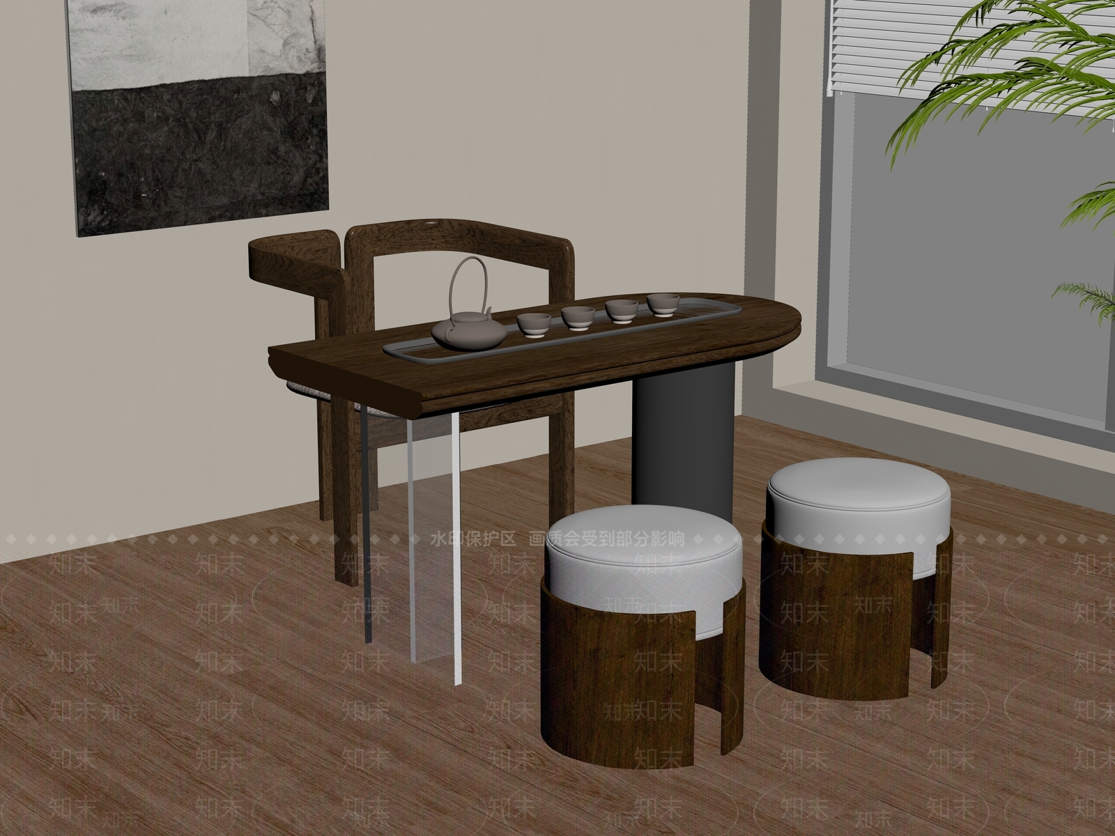 现代茶桌椅SU模型下载【ID:1189350897】