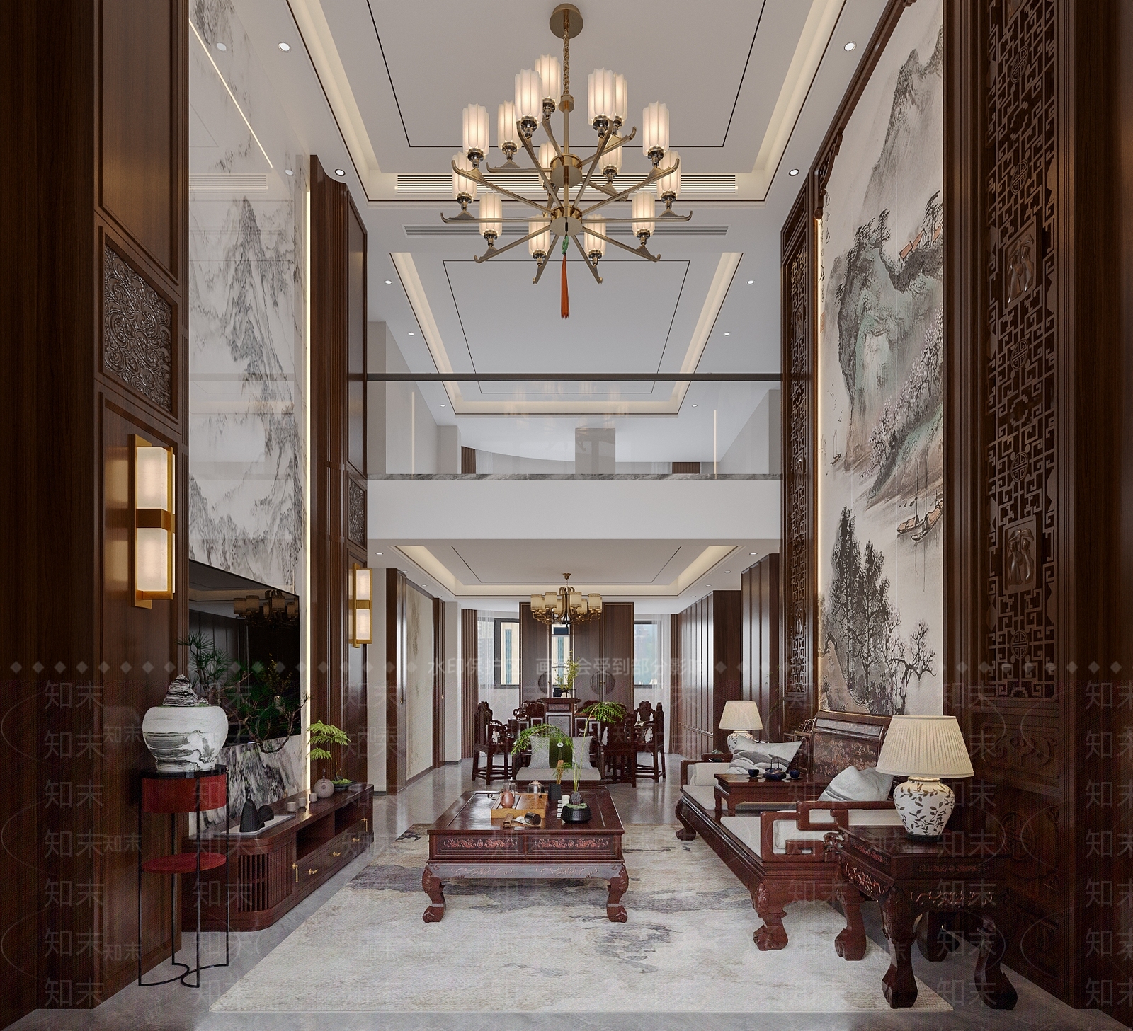 中式别墅客厅3D模型下载【ID:1189352991】