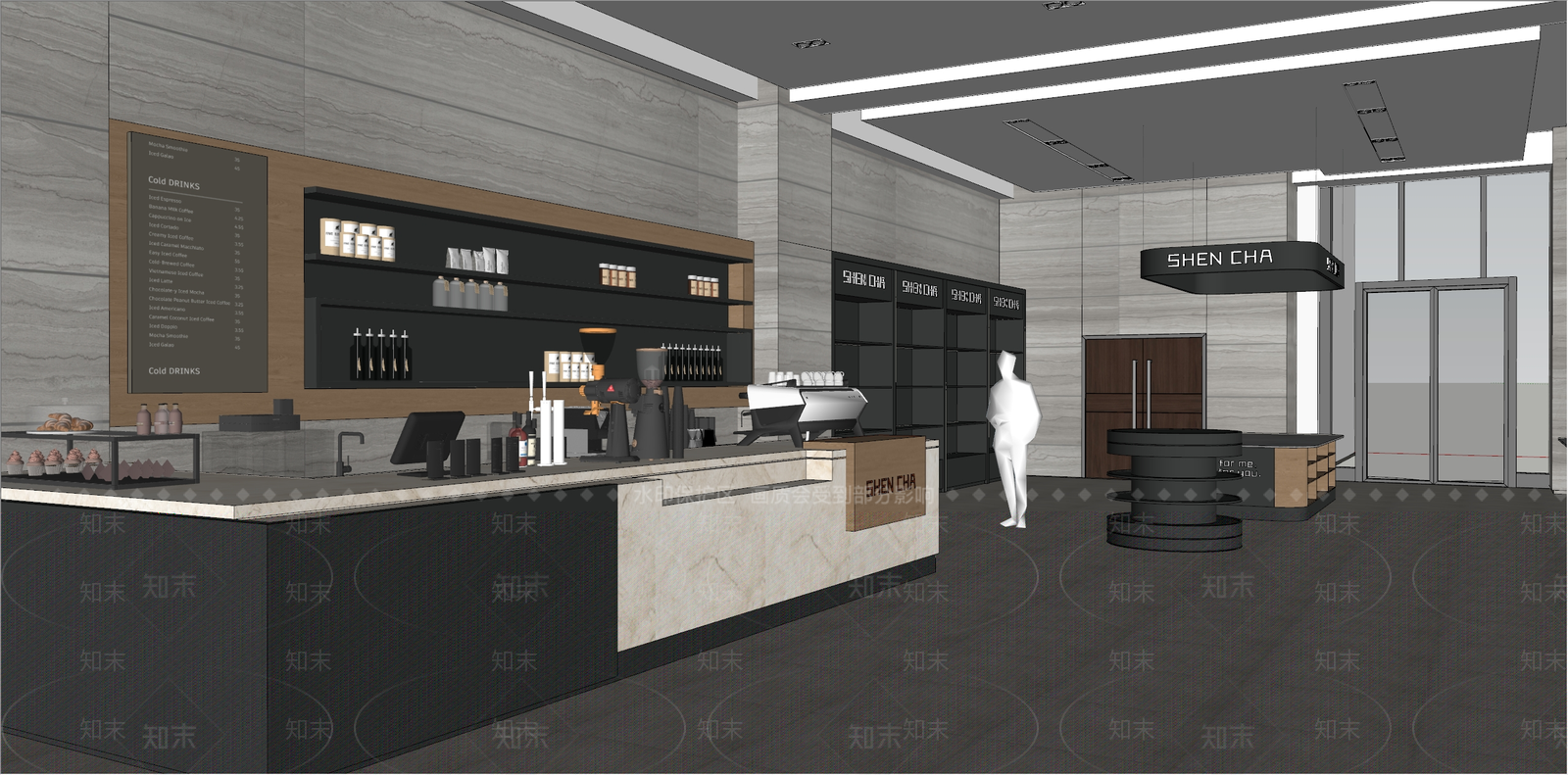 现代简约奶茶店SU模型下载【ID:1189358433】