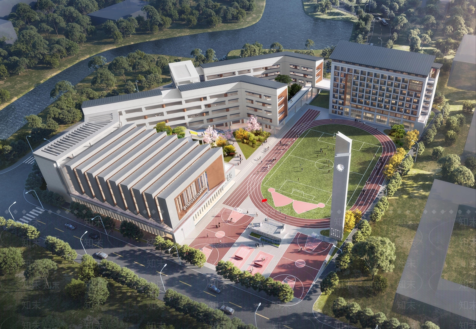 现代新中式学校建筑SU模型下载【ID:1189358558】