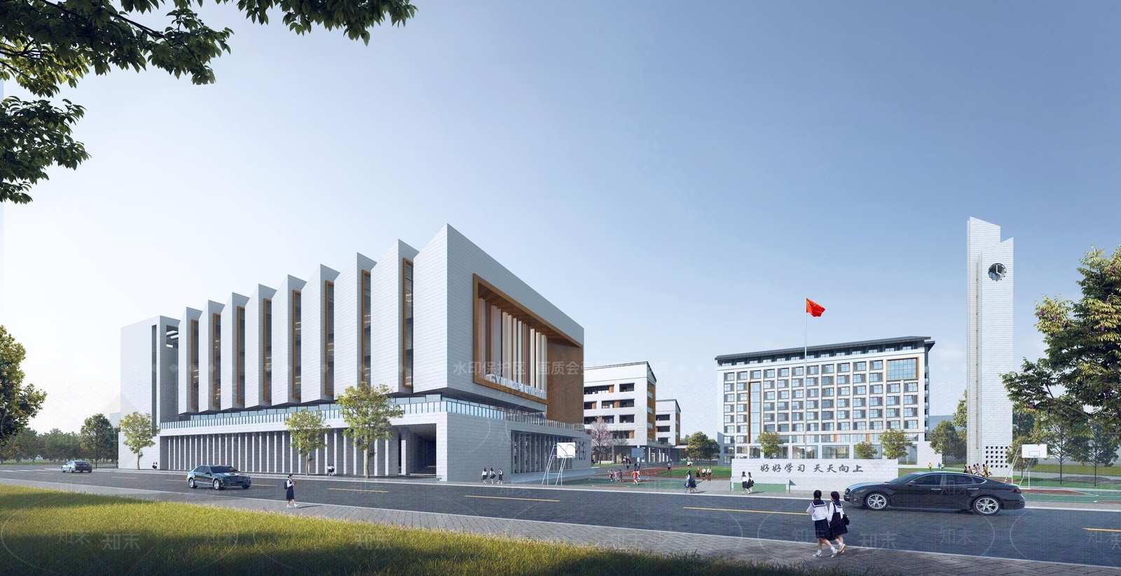 现代新中式学校建筑SU模型下载【ID:1189358558】