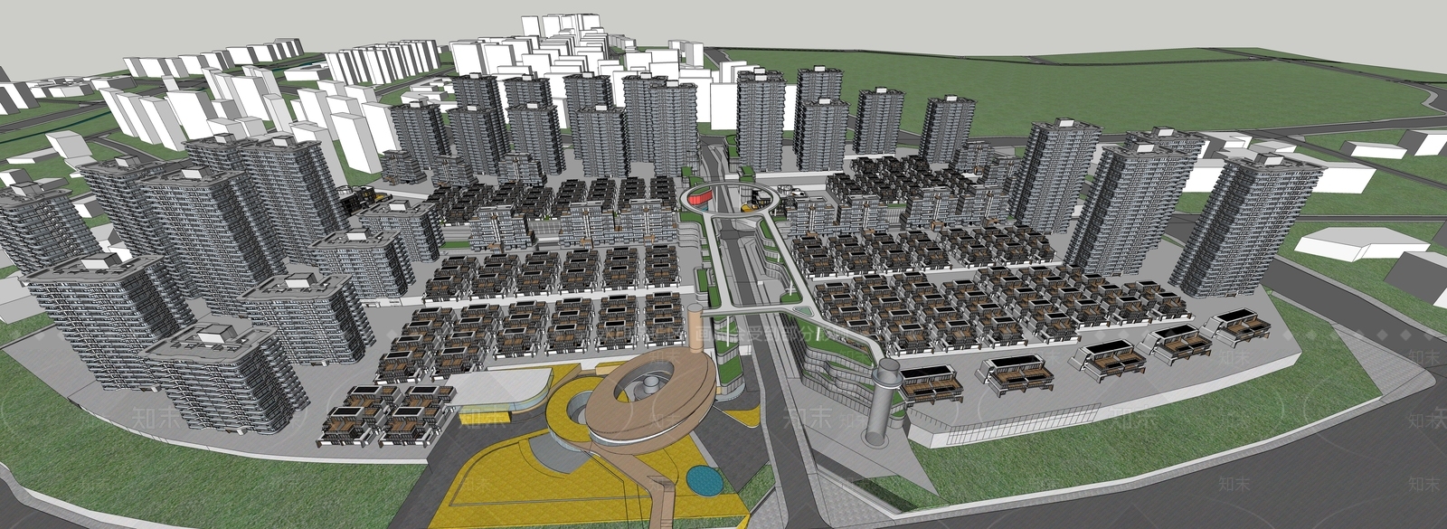 现代小区建筑SU模型下载【ID:1189367687】
