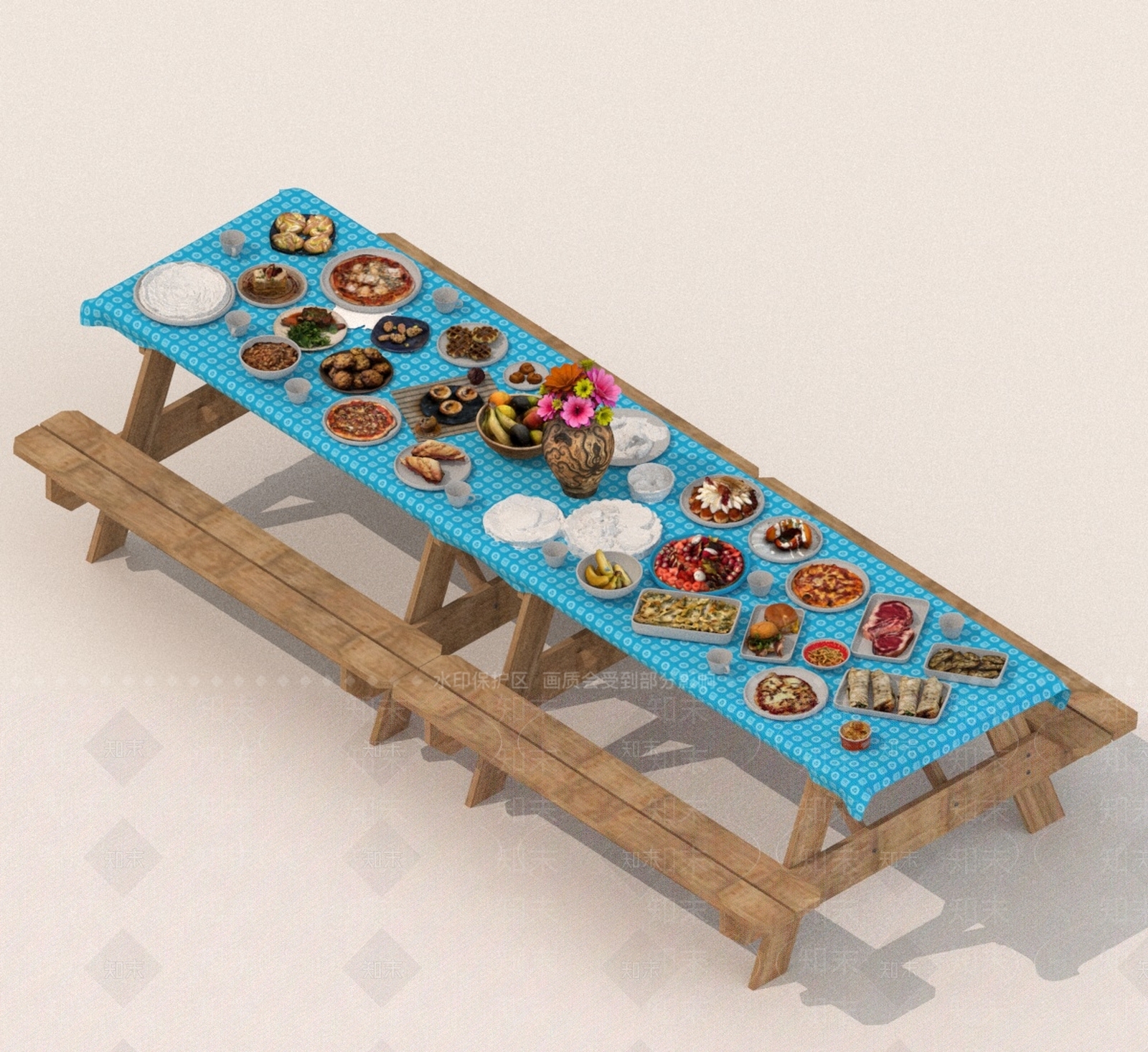 北欧原木餐桌3D模型下载【ID:1189370436】