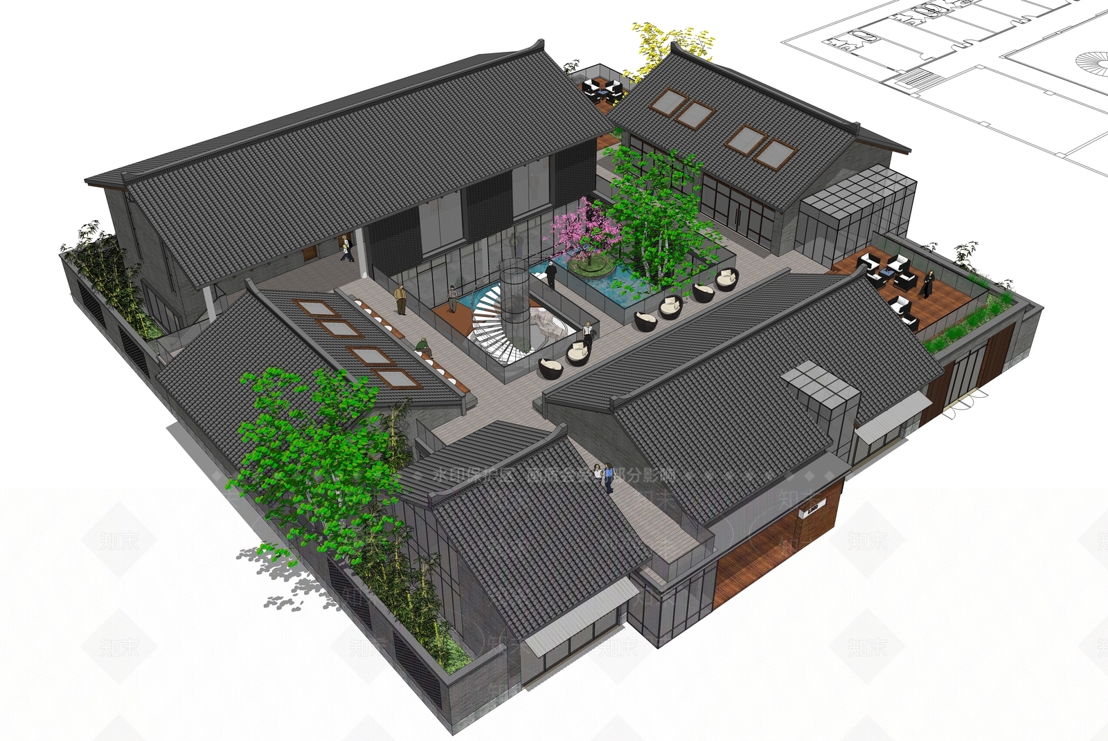 中式民宿建筑SU模型下载【ID:1189371557】