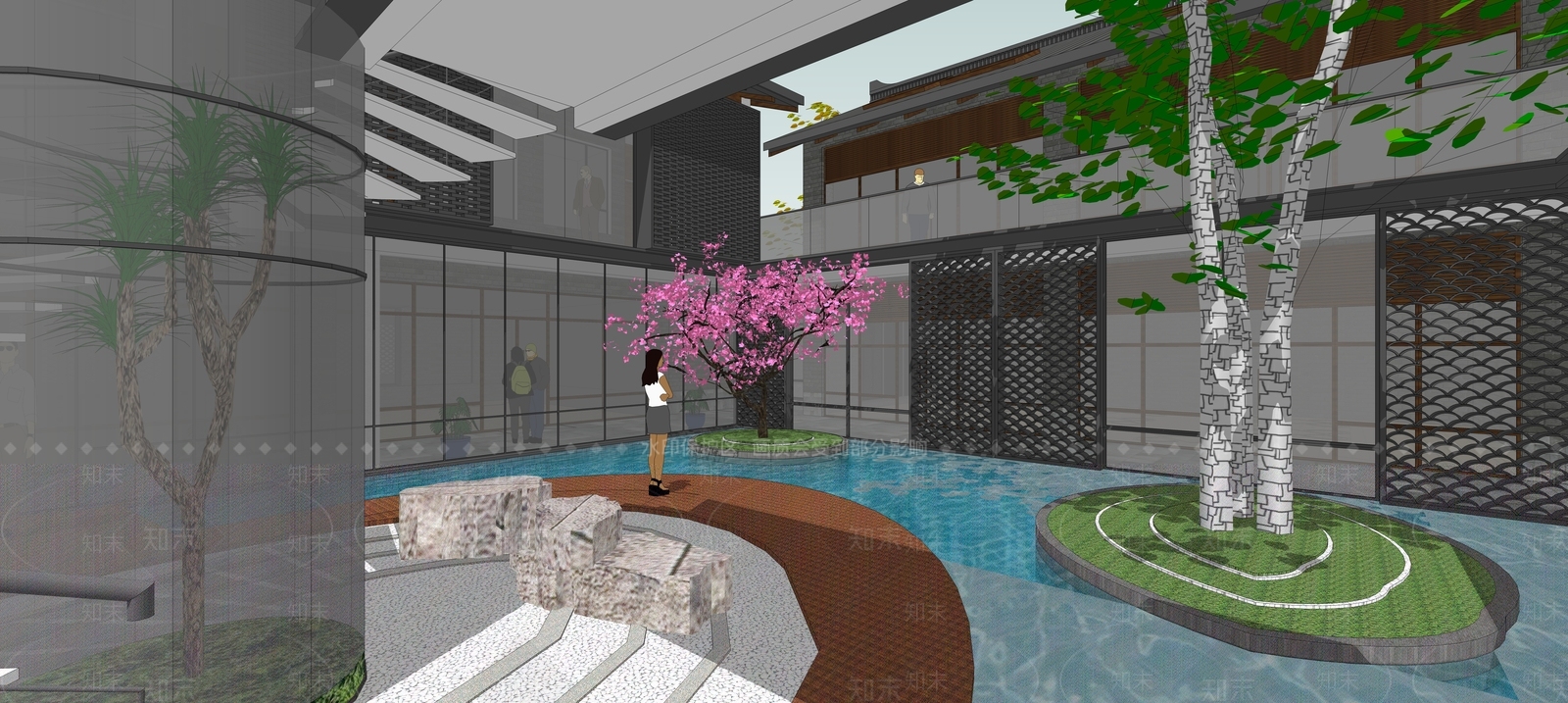 中式民宿建筑SU模型下载【ID:1189371557】