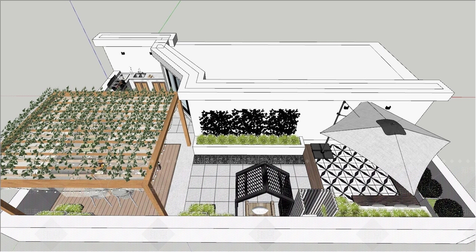 现代屋顶花园SU模型下载【ID:1189372236】
