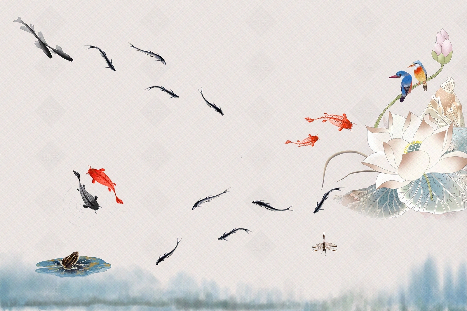 新中式中式水墨画贴图下载【ID:1189378308】