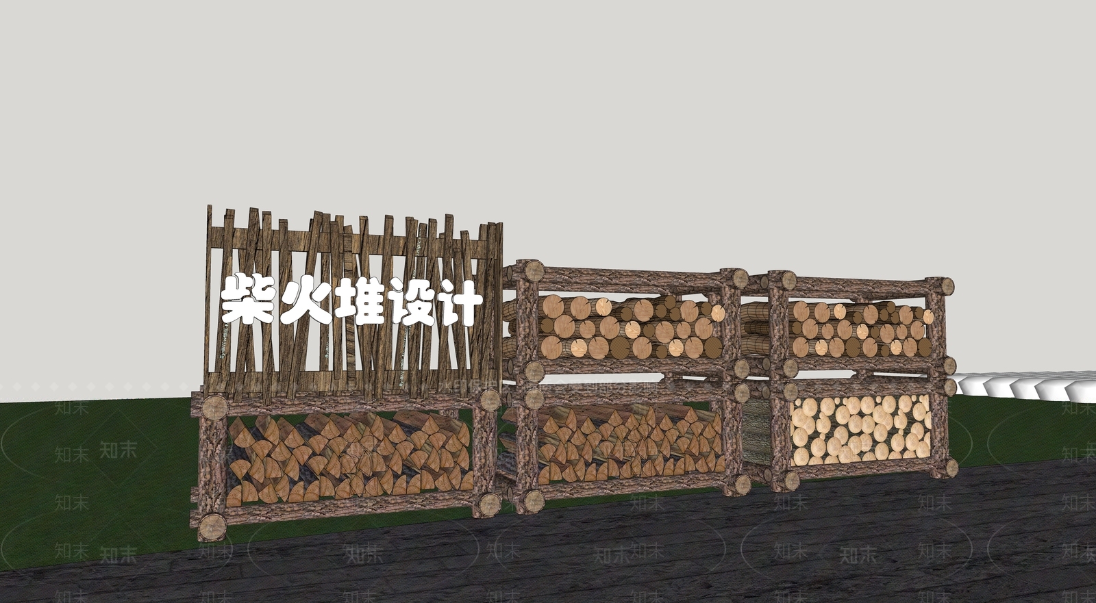 新中式柴火堆景观小品SU模型下载【ID:1189378447】