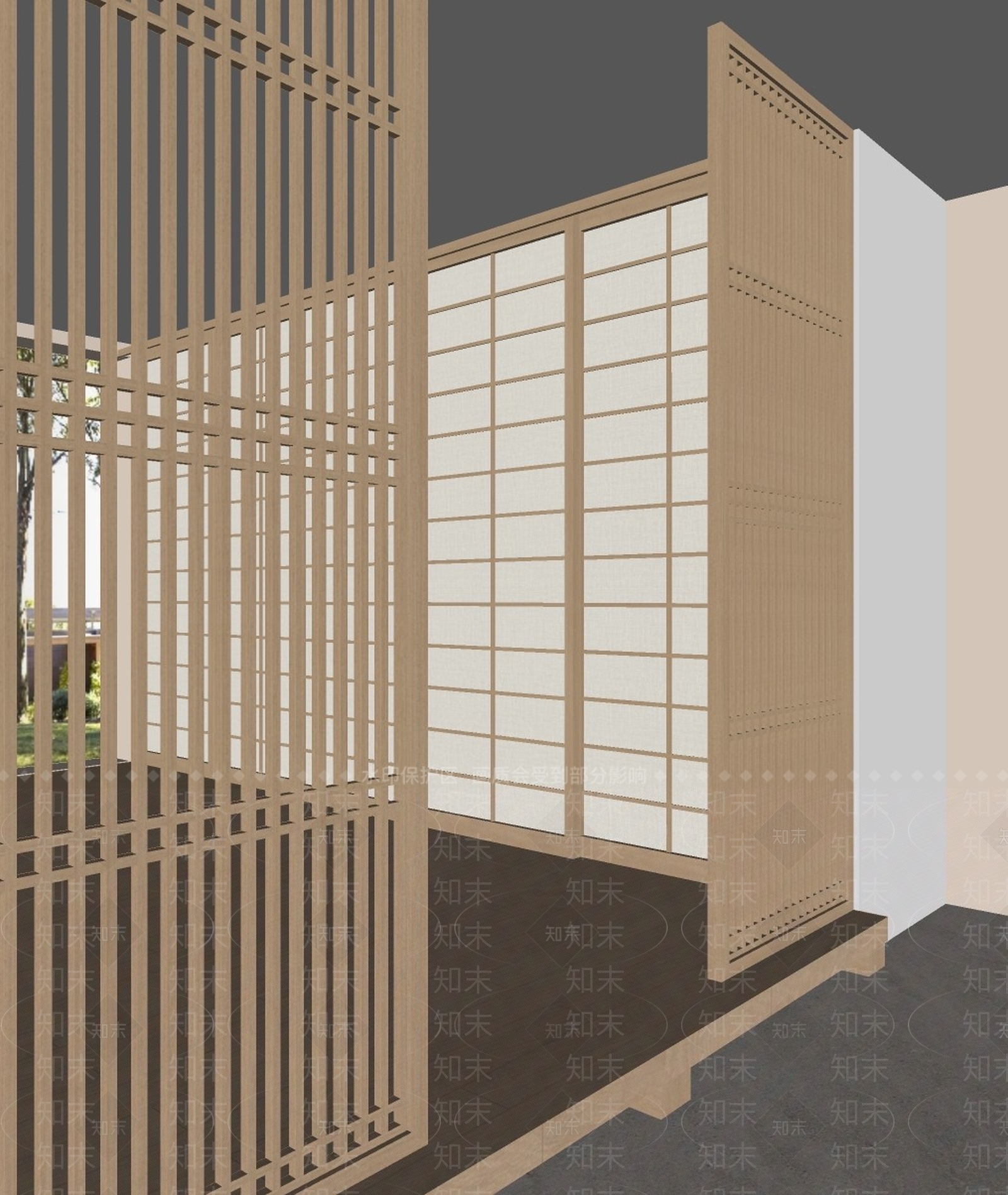 日式新中式推拉门SU模型下载【ID:1189379279】