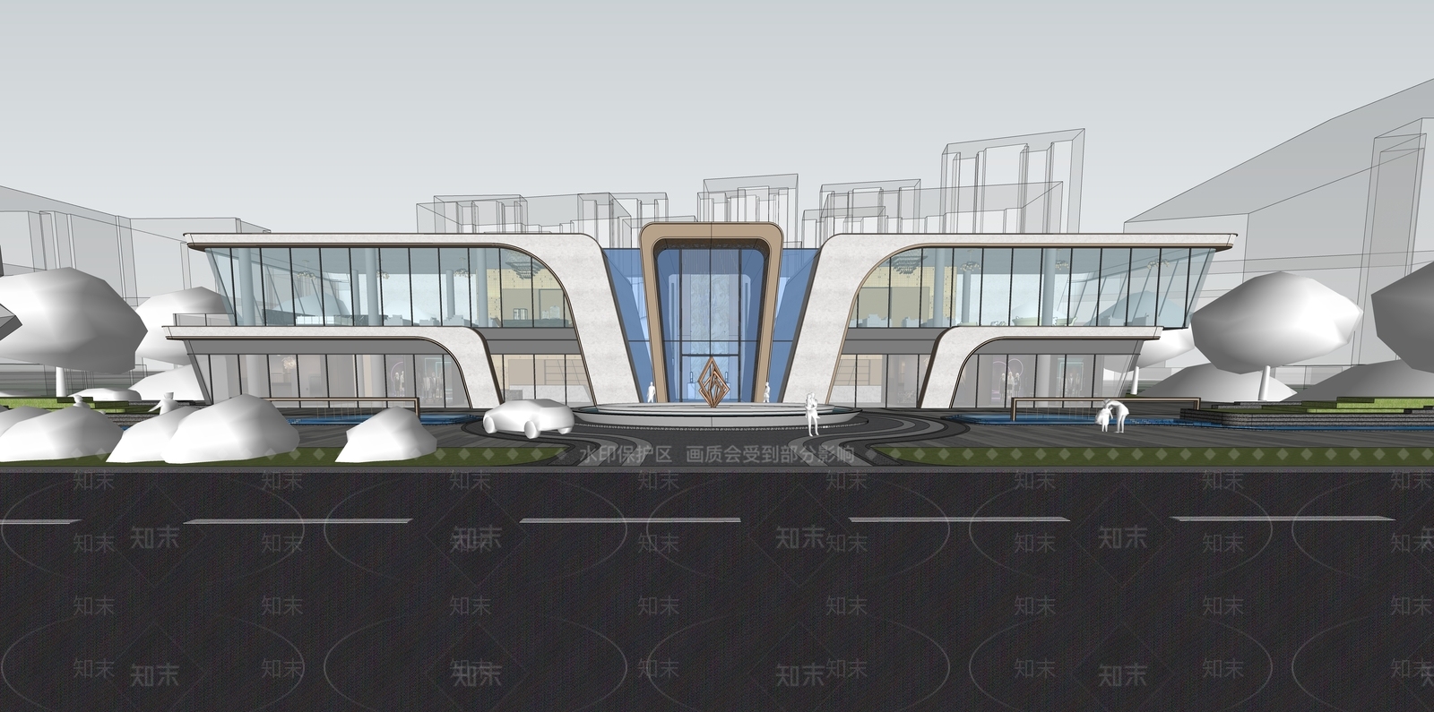 现代售楼处建筑SU模型下载【ID:1189386731】