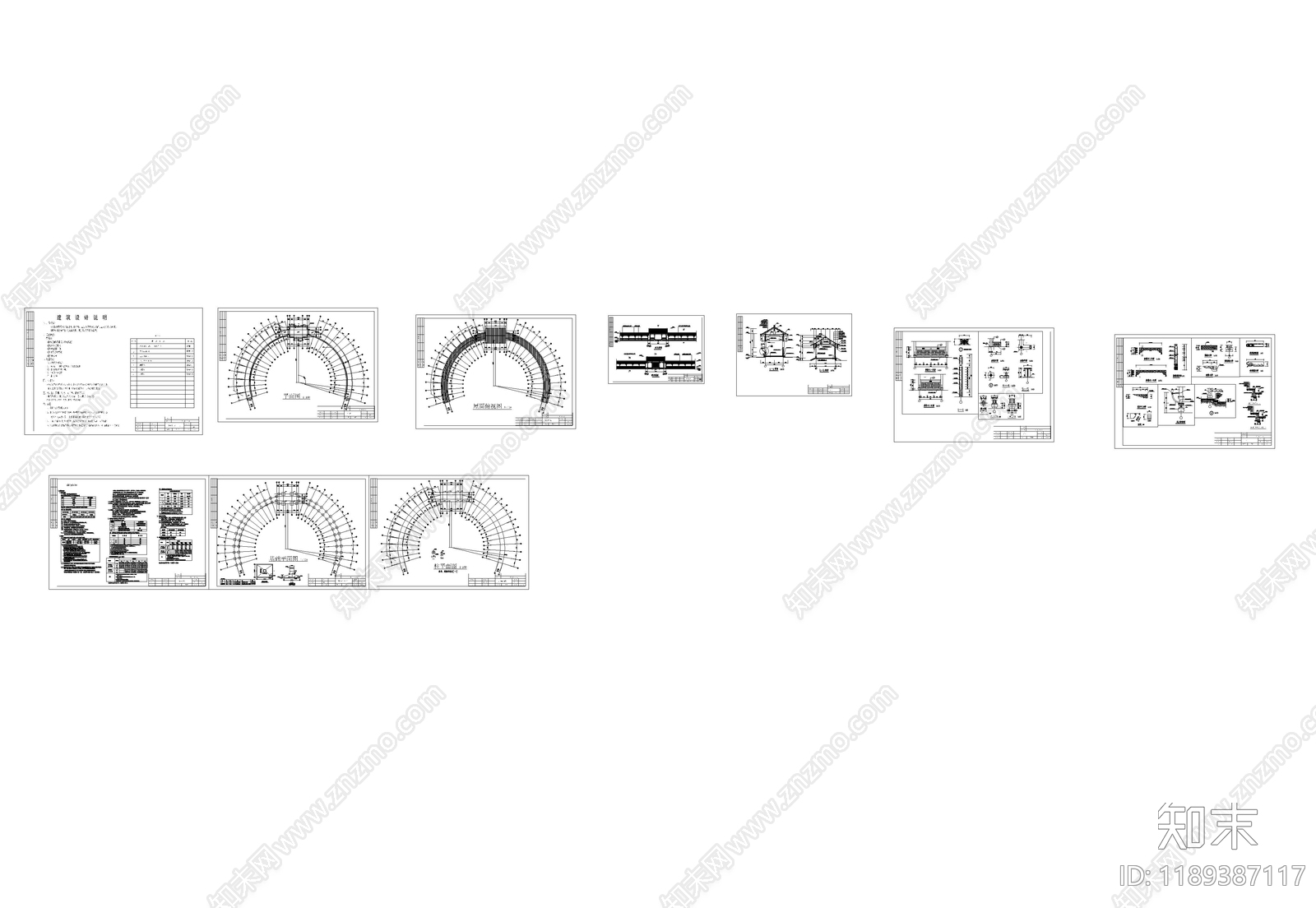 中式廊架cad施工图下载【ID:1189387117】