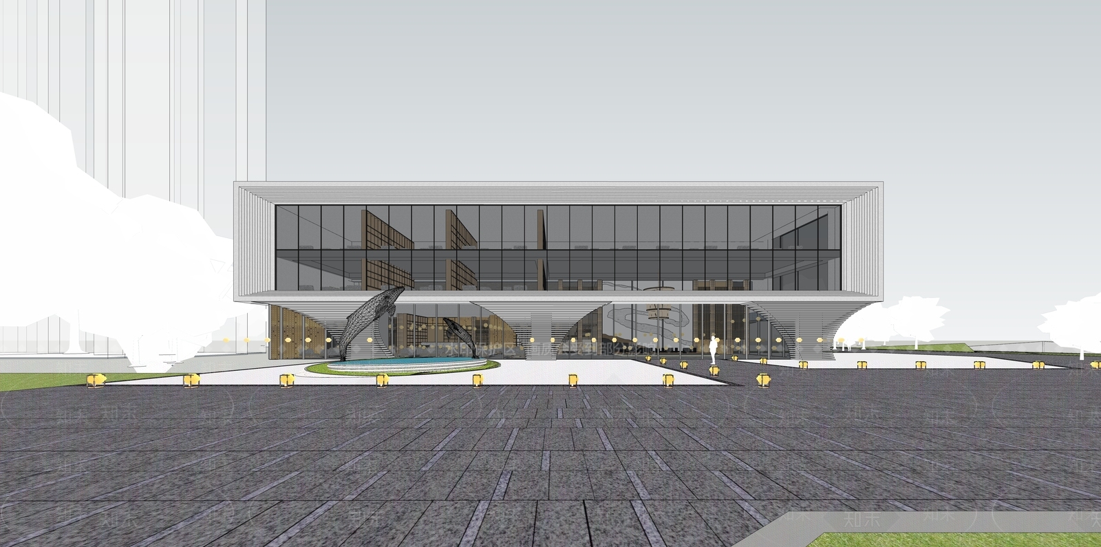 现代展览馆建筑SU模型下载【ID:1189387653】
