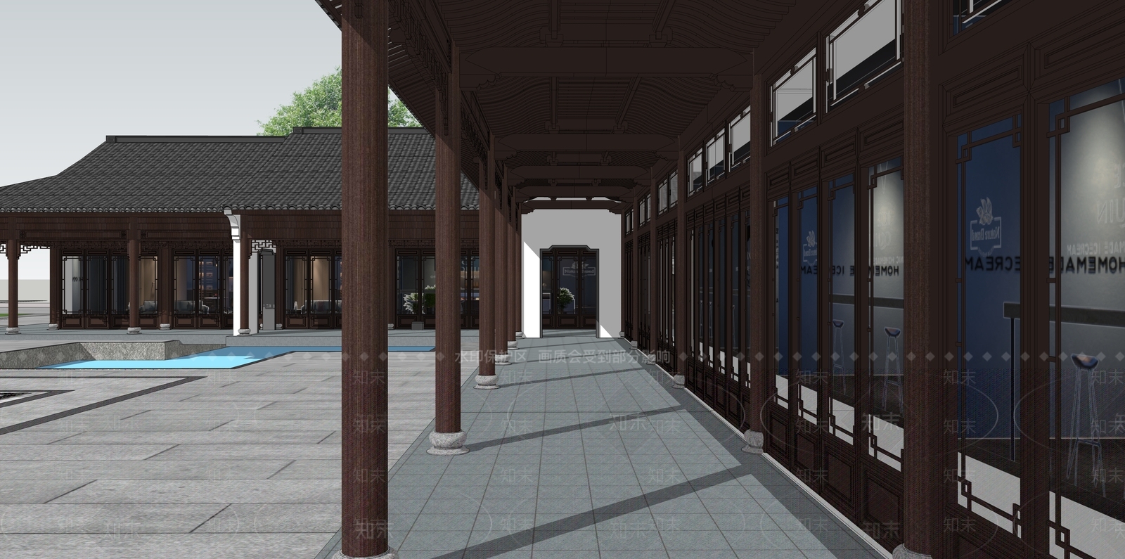 中式新中式酒店建筑SU模型下载【ID:1189387891】