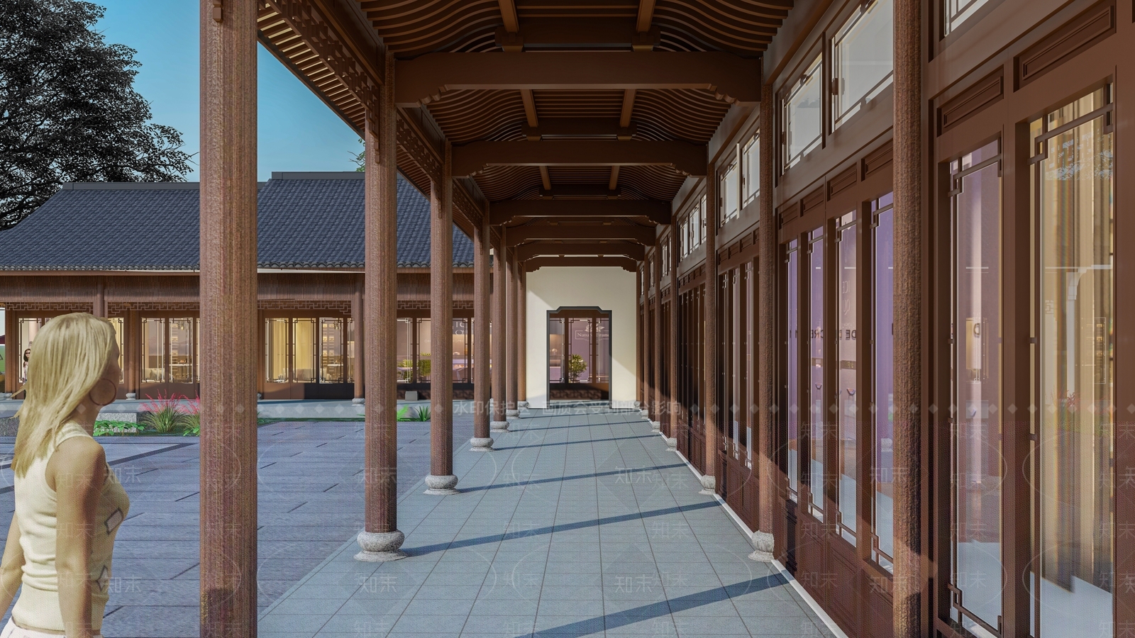 中式新中式酒店建筑SU模型下载【ID:1189387891】