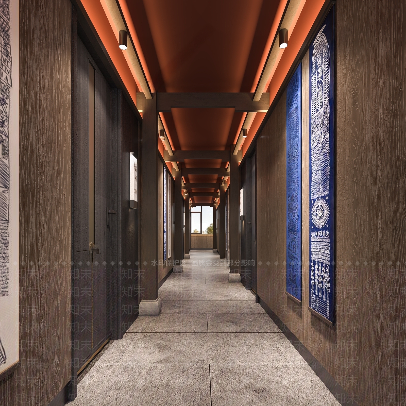 新中式酒店走廊SU模型下载【ID:1189388125】