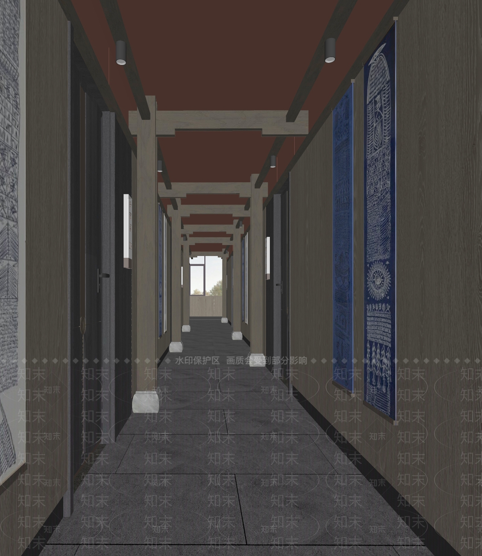 新中式酒店走廊SU模型下载【ID:1189388125】