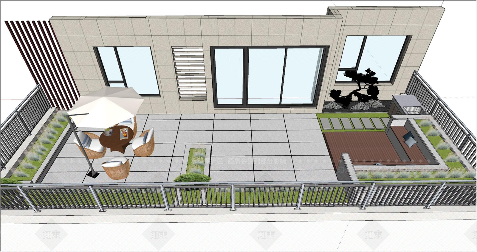 现代屋顶花园SU模型下载【ID:1189388833】
