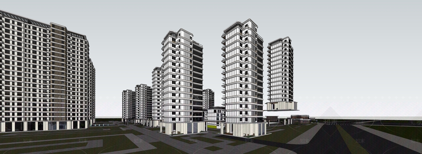 现代小区建筑SU模型下载【ID:1189389872】