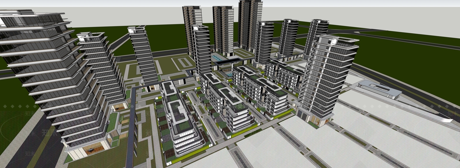 现代小区建筑SU模型下载【ID:1189389872】
