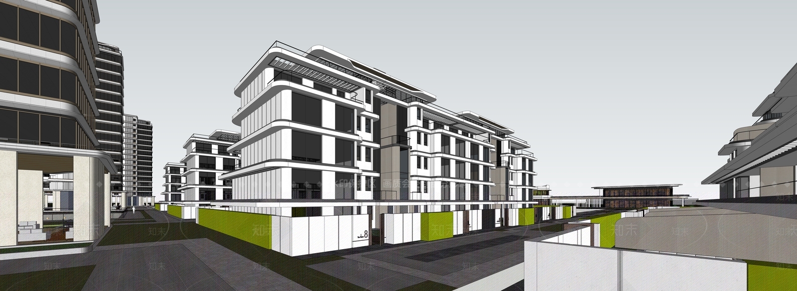 现代小区建筑SU模型下载【ID:1189389872】