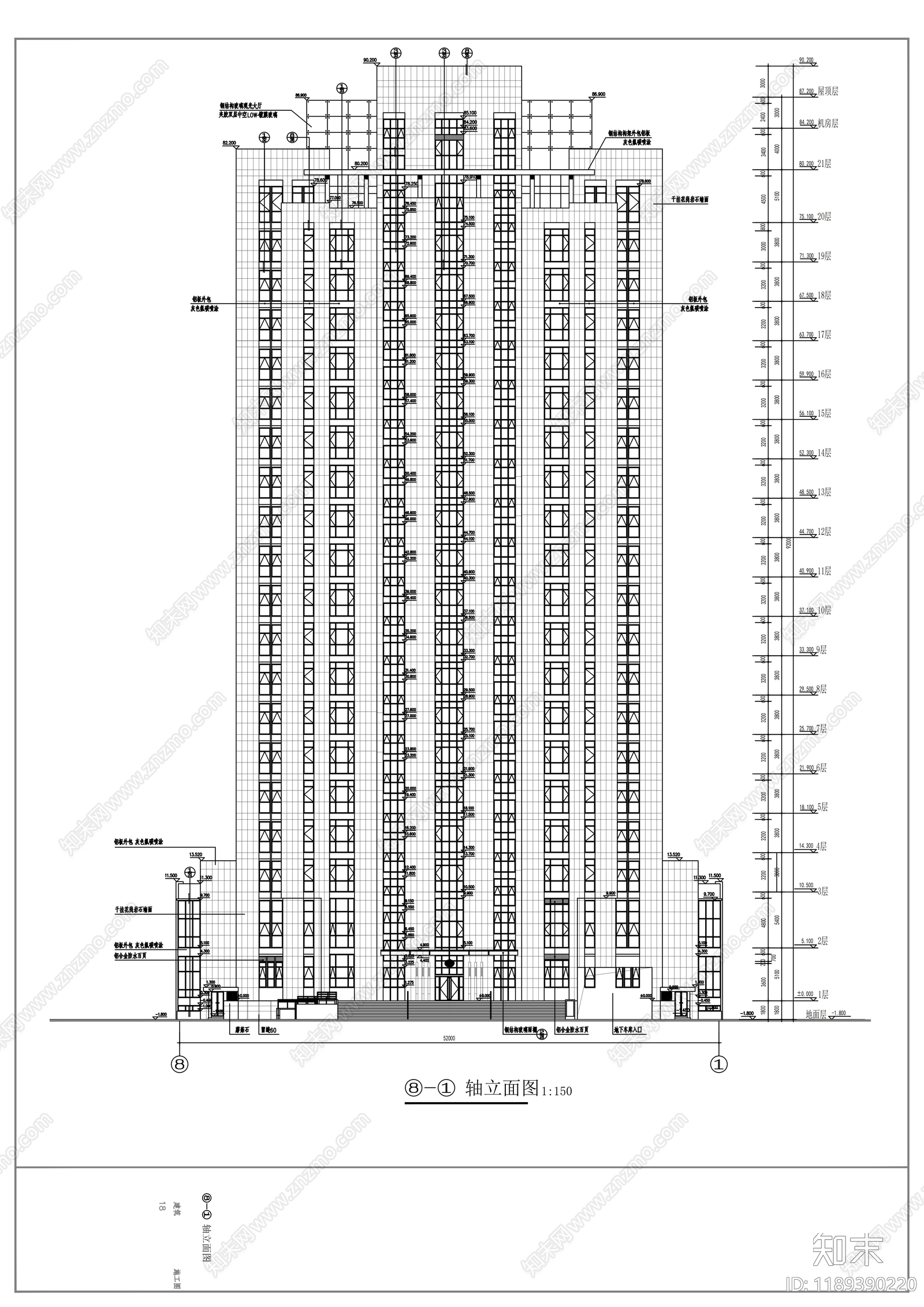 现代办公楼建筑cad施工图下载【ID:1189390220】