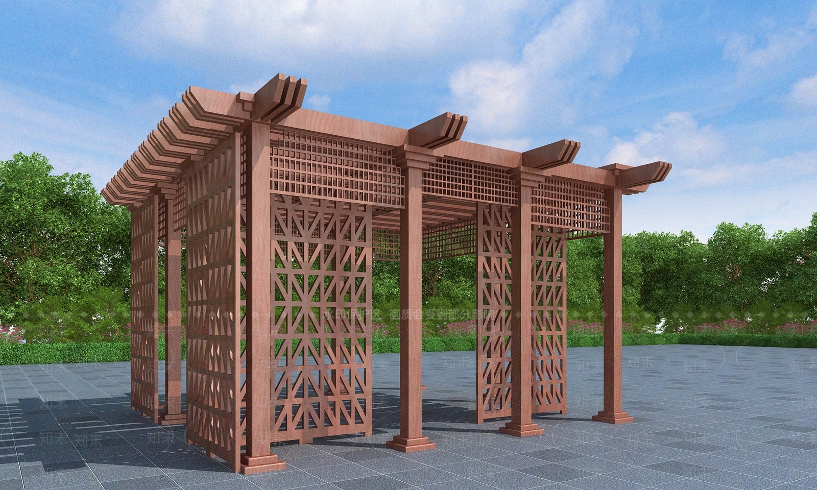 现代新中式廊架3D模型下载【ID:1189394472】