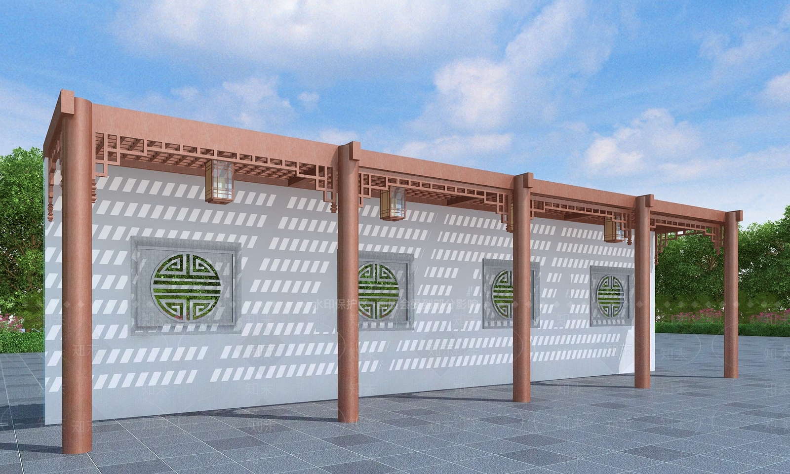 现代新中式廊架3D模型下载【ID:1189394683】