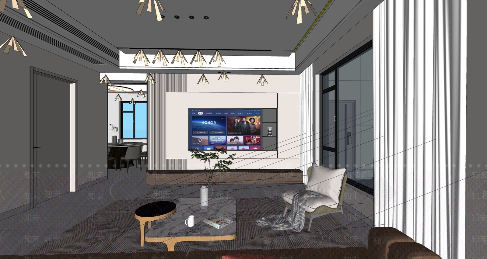 现代家居客厅SU模型下载【ID:1189411638】