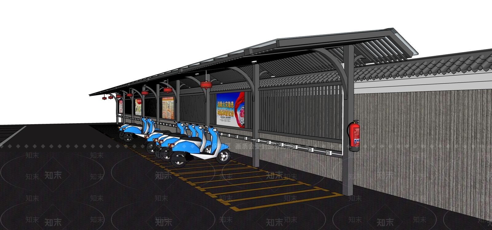 现代新中式廊架SU模型下载【ID:1189401195】