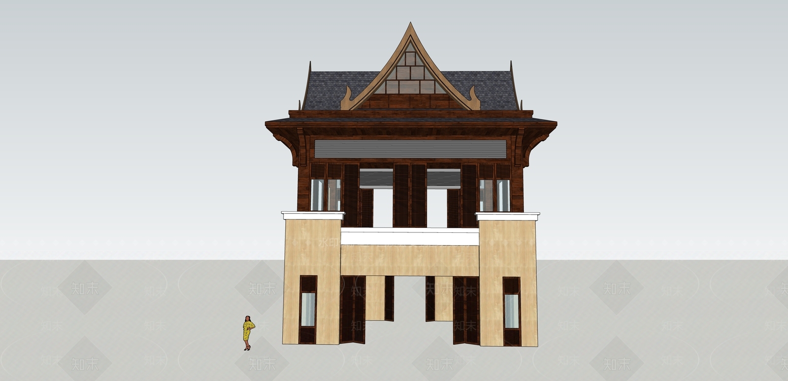 中式新中式古建筑SU模型下载【ID:1189404393】