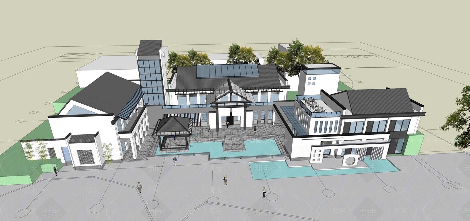 现代新中式小公建SU模型下载【ID:1189405446】