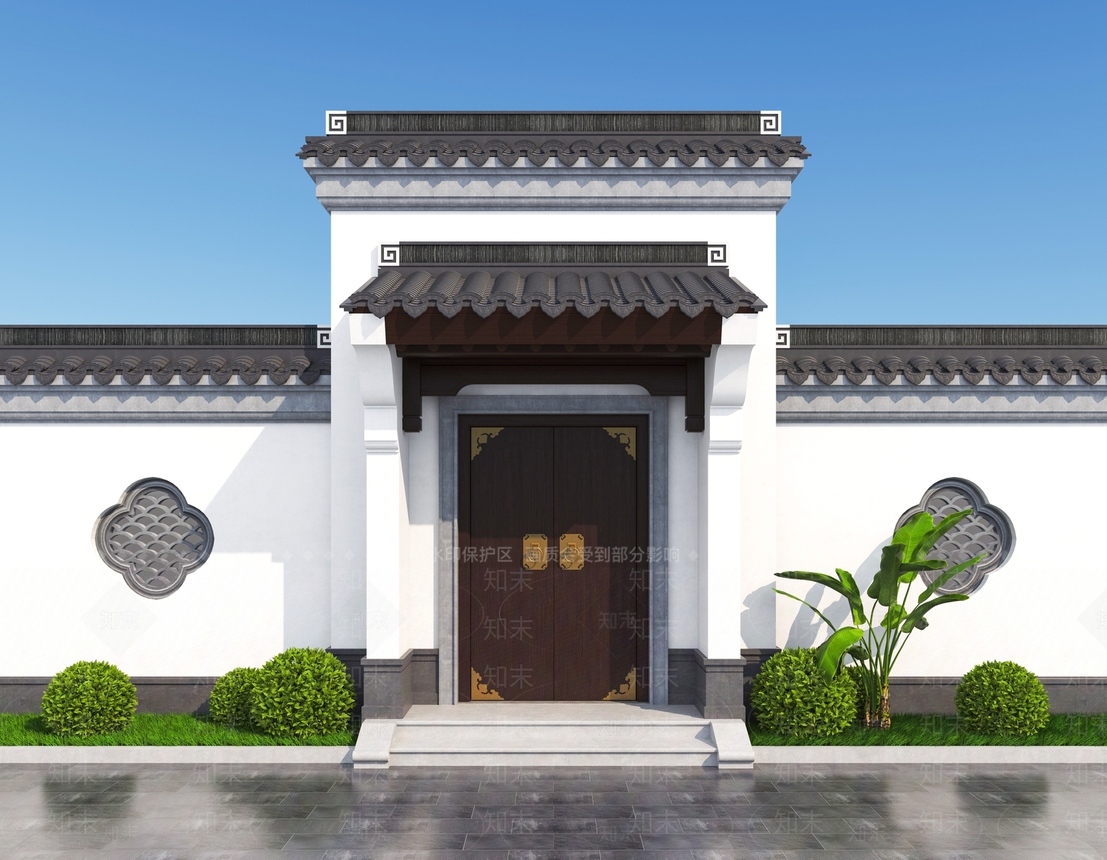 中式新中式入口大门SU模型下载【ID:1189405859】_知末su模型网